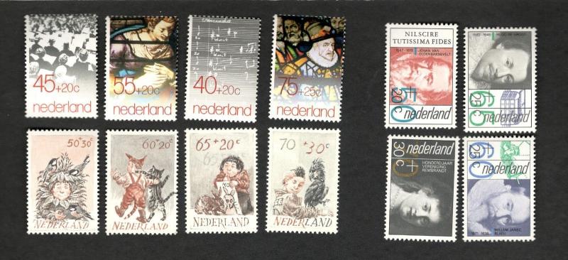 12 Ass't Netherlands Sc #B552-55  #B581-84  #B585-588 MNH semi postal stamps