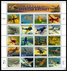 US.#3142 Classic American Aircraft - Pane of 20 - OGNH - VF - CV$13.00 (ESP#060) 