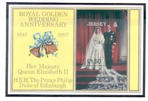 Jersey Sc  824 1997 Golden Anniv QE II & Pr Philip stamp sheet mint NH