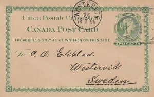 Canada - Jan 10, 1896 Truro, NS Card to Sweden