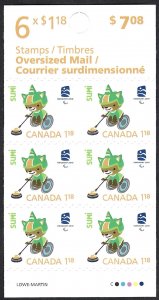 Canada #2312a $1.18 Sumi Paralympics Mascot (2009). Booklet of 6 stamps. MNH