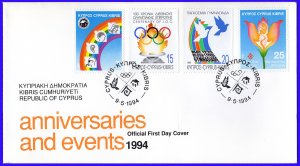 CYPRUS 1994 ANNIVERSARIES & EVENTS - FIRST DAY COVER FDC