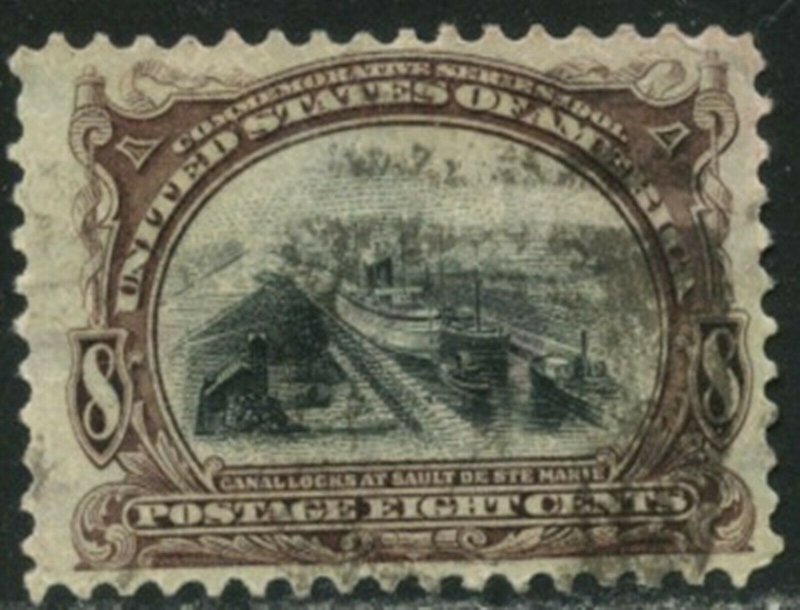 US Sc#298 1901 8c Canal Locks Pan-American F-VF & Sound Used