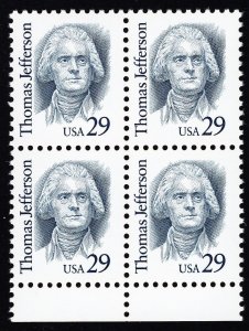 US 2185 MNH VF 29 Cent Thomas Jefferson 3rd President Block of 4