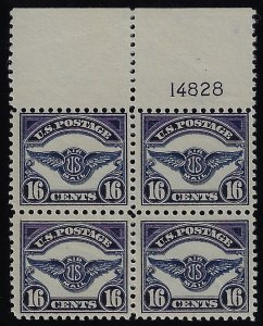 Scott #C5 - $390.00 – F/VF-OG-NH –  Showpiece block of four with plate number.