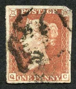 1841 Penny Red (QC) Black Plate 9 (thin)