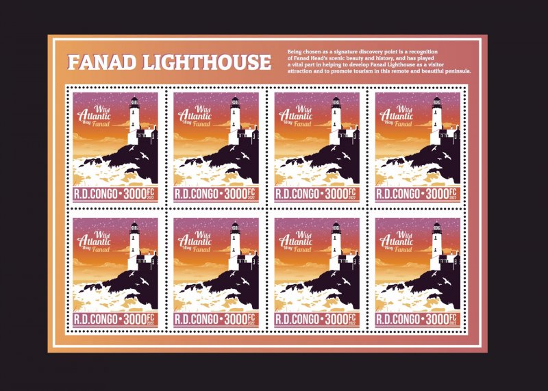 Stamps. Lighthouses  2022 year Congo 1 sheet 8 stamps perforated