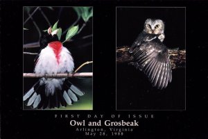 USPS First Day Ceremony Program #2284-85 Owl & Grosbeak Block/4 NAPEX 1988