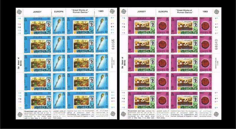 1983 - Europe CEPT Sheet Great Britain-Jersey Mi.299-302 - 2 sheets with 10 p...