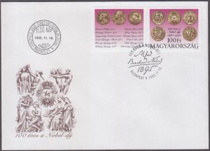 HUNGARY Sc #3514 FDC 100th ANN of the NOBEL PRIZE, with LABEL LISTING HUNGARIANS