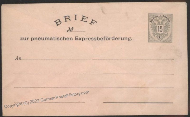 Austria Empire RU8 Rohrpost Pneumatic Mail Postal Stationery Envelope UNU 107843