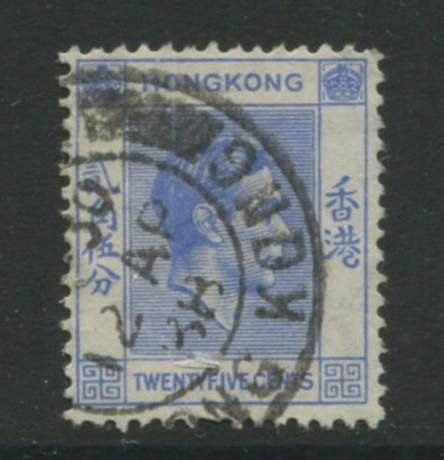 Hong Kong - Scott 160 - KGVI Definitive  -1938 - FU - Single 25c Stamp