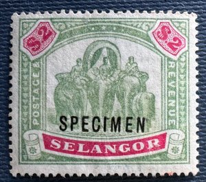 MALAYA SELANGOR 1895-99 SPECIMEN opt $2 Elephants MNG SG#62s M5438