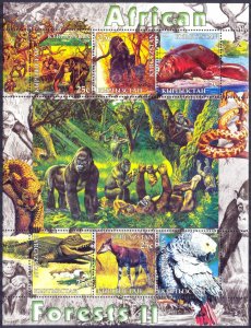 Kyrgyzstan 2004 African Forests II Animals Birds Sheet MNH Private