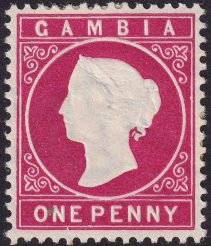 Gambia 1887 #13c vf mh; 1p Pale Carmine