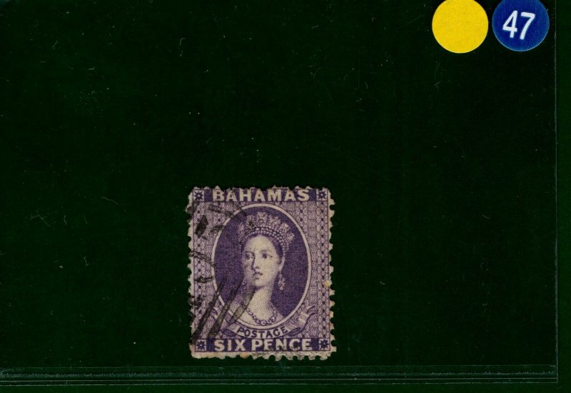 BAHAMAS QV Chalon Stamp SG.31 6d Deep Violet 1863 Used G-FU Cat £60- YBLUE47