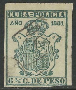 CUBA 1881 6 1/5p Police Documents Revenue BP290 VFU