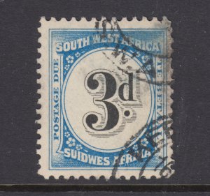 South West Africa Sc J89 used 1931 3p blue & black Postage Due, sound, F-VF