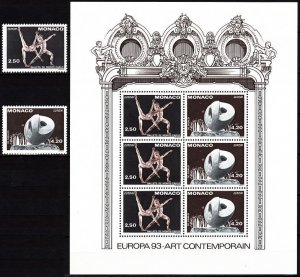 MONACO 1993 EUROPA: ART. Ballet, Sculpture.. Set and Souvenir sheet, MNH