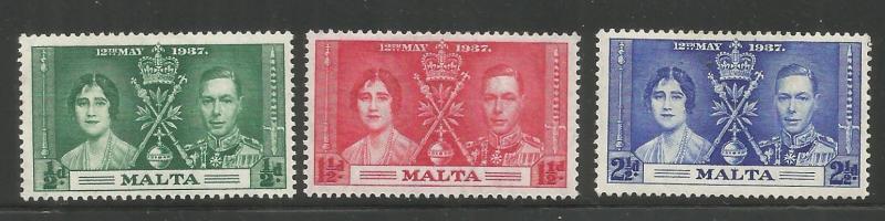 MALTA, 188-190, MINT HINGED HINGE REMNANT, CORONATION ISSUE