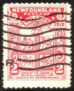 1910, Newfoundland 2c, Used, Sc 88a