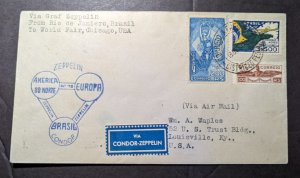 1933 Brazil LZ 127 Graf Zeppelin Cover Rio De Janeiro to Louisville KY USA