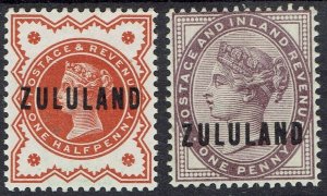 ZULULAND 1888 QV GB OVERPRINTED ½D AND 1D