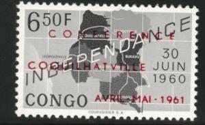 Congo Democratic Republic Scott 378 MH* 1961 Map opt stamp