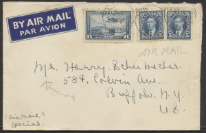 1939 Airmail Special Delivery Cover Timagami ONT to Buffalo NY RPO