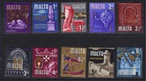 Malta 1965 - 70 QE2 10 x Definitives MM SG 330 - 338 ( T955 )