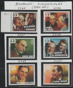 #3345-50, 'Broadway Song Writers' Set-6 Singles in mounts, (.33)