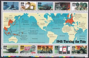 Scott #2765 WW2 1943: Turning the Tide Sheet of 10 Stamps - MNH Bottom #1
