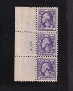 1918 Sc 530 3c purple MNH OG plate number strip of 3 (plate block CV $55) (B6