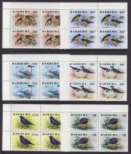 Barbuda Sc 238-243 MNH. 1976 Birds cplt, sheet corner blocks of 4, VF