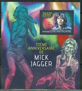 CENTRAL AFRICA  2013 70th  BIRTH  ANNIVERSARY OF MICK JAGGER S/S MINT NH