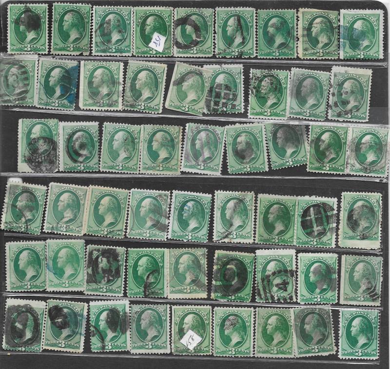 158 Used, 3c. Washington, 135 stamps, scv: $135,  FREE INSURED SHIPPING,108