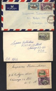 TRINIDAD & TABAGO 1947 US 3 COMM AIRMAIL CVRS FRANKED K GEORGE VI ALL TO CHICAGO