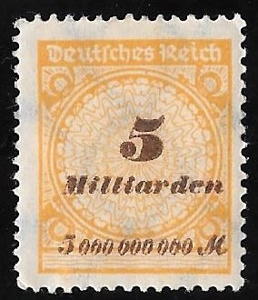 Germany #296  5 Milliarden Numerial, Yellow & Brown, Stamp Unused OG LH VF