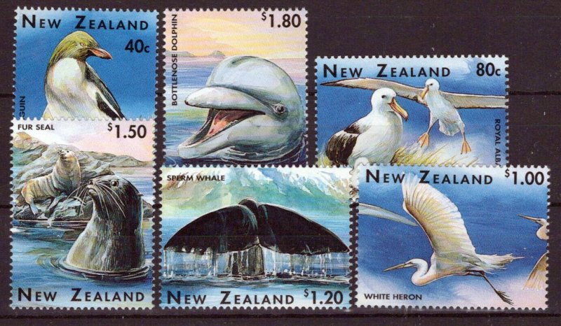 New Zealand 1366-1371 MNH Marine Life Dolphins Whales Birds ZAYIX NZES0093M