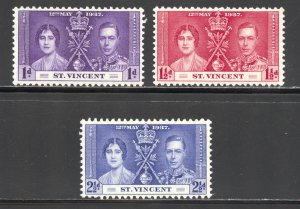 St Vincent Scott 138-40 Unused LHOG - 1937 Coronation Issue - SCV $0.80