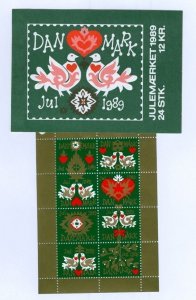 Denmark. 1989 Booklet. Christmas 24 Seals Mnh. Hearts, Stars, Birds