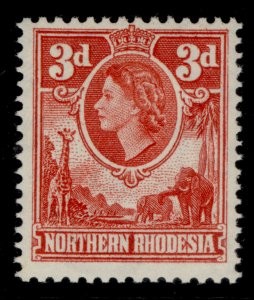 NORTHERN RHODESIA QEII SG65, 3d scarlet, NH MINT.