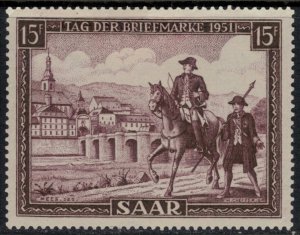 Saar #227*  CV $8.75  Stamp Day 1951