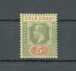 1913-21 Gold Coast, Stanley Gibbons #82, 5 shillings green and red, yellow paper