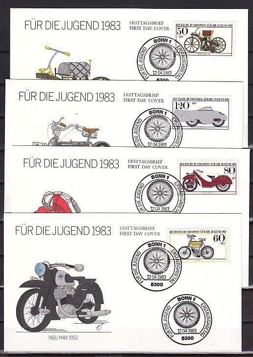 Germany, Scott cat. B605-B608. Historic Motorcycles issue. 4 First day covers. ^