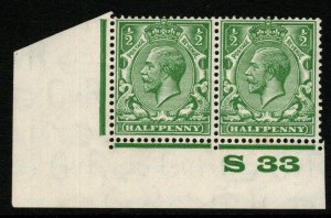 GB SGN33(2) 1924 ½d PALE GREEN CONTROL S33 PAIR MTD MINT