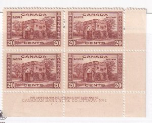 CANADA # 243 VF-MNH PLATE BLOCK FORT GARRY GATE WINNIPEG CAT VAL $555 AT 20%