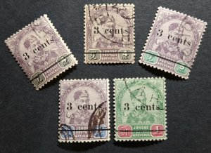 RARE JOHORE 1894 SULTAN ABU BAKAR SG 28 - 31 WITH 3c SURCHARGE USED FULL SET