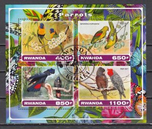 Rwanda, 2017 Cinderella issue. Parrots sheet of 4. Canceled. ^