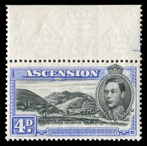 Ascension #44Bd (SG 42c) Cat£17, 1938-53 4p ultramarine, perf. 13 1/2, top m...